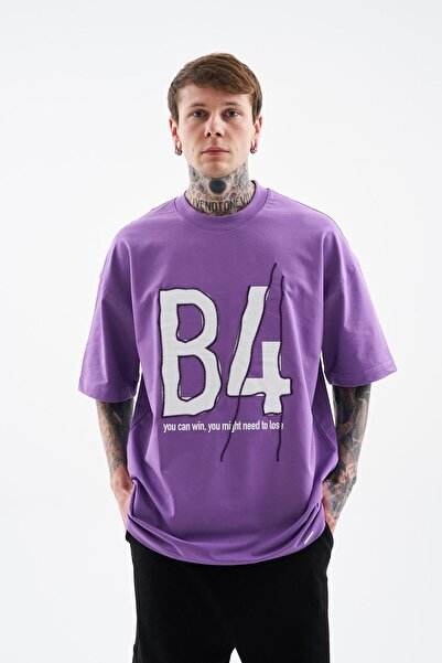 Machinist Ανδρικό μπλουζάκι B4 με στάμπα και κέντημα oversized Μωβ