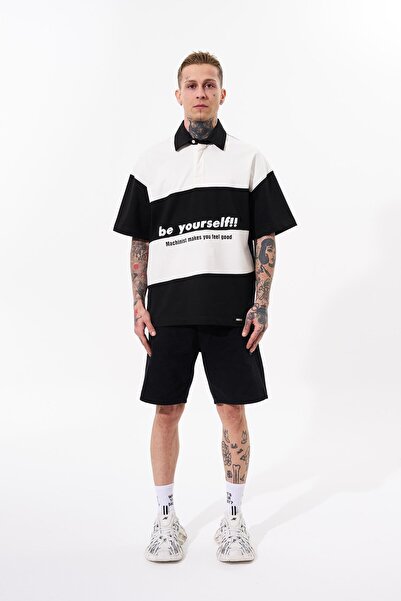 Machinist Men's Be Yourself Polo Neck Oversized T-Shirt Black