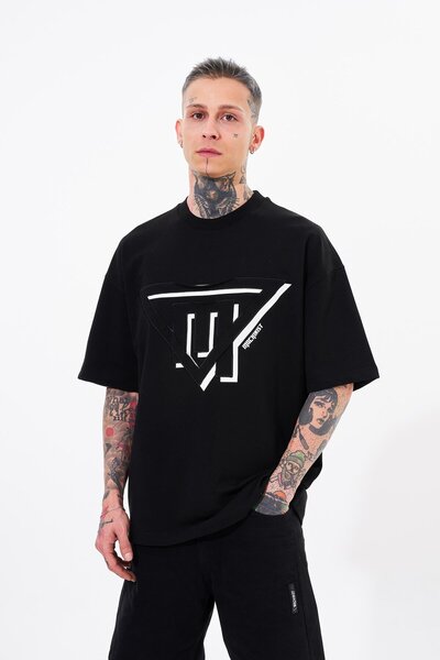 Machinist Ανδρικό μπλουζάκι Triangel Applique με τύπωμα Μαύρο