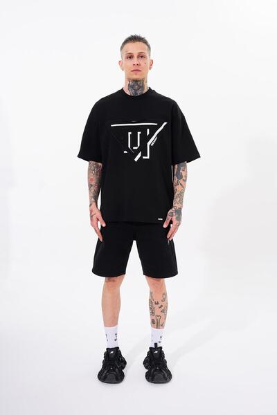 Machinist Ανδρικό μπλουζάκι Triangel Applique με τύπωμα Μαύρο