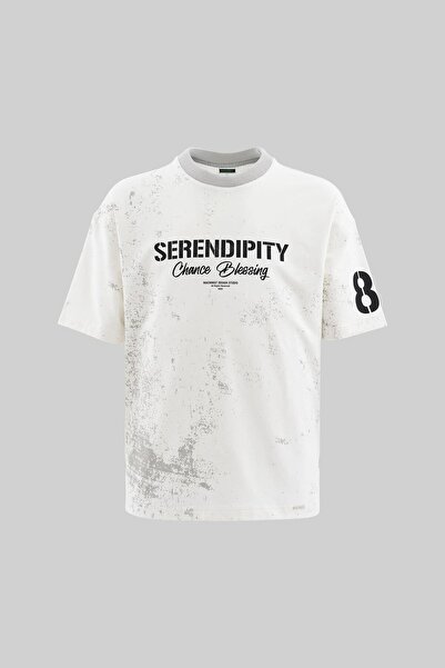 Machinist Ανδρικό μπλουζάκι με στάμπα και αντίθεση στο λαιμό oversized εκρού