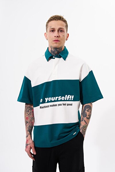 Machinist Men's Be Yourself Polo Neck Oversized T-Shirt Oil Green