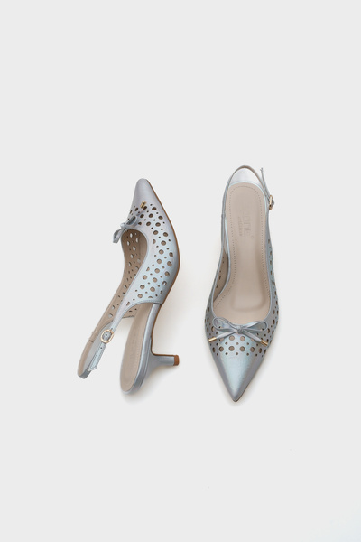 Capone Outfitters Petunia Mid Heeled Studded Pointed Toe Slingback Metallic Women's Shoes