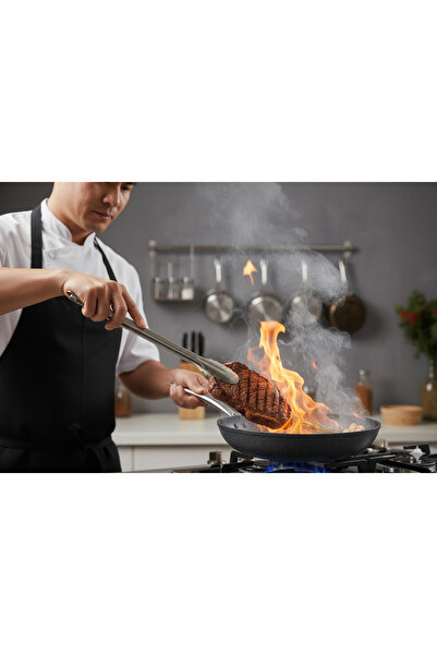 PoloChef مقلاة ميجاترون الجرانيتية للأسماك واللحوم والقلي مقاس 26 سم بمقبض فو...