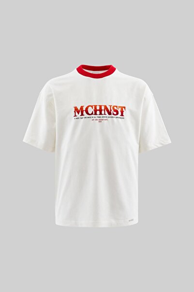 Machinist Чоловіча футболка оверсайз кольору екрю з вишивкою та градієнтом кольорів