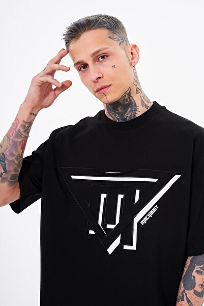 Machinist Ανδρικό μπλουζάκι Triangel Applique με τύπωμα Μαύρο