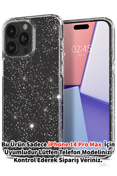 Merwish GtTech Apple ıPhone 14 Pro Max Uyumlu Işıltılı Parlak Simli Yumuşak S...