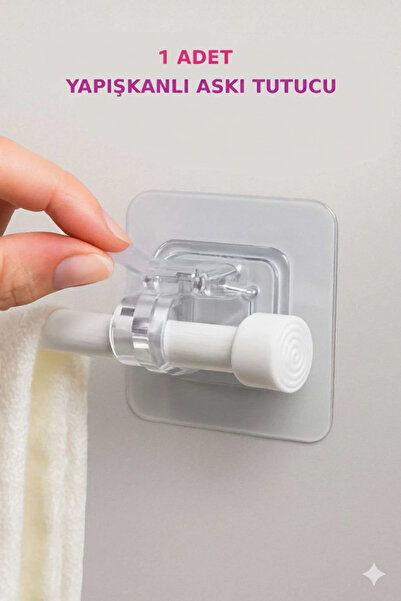 ELAMOUR Adhesive Hanging Stick Clip Transparent Holder | Stick Hanger Pipe Holder 1 Pcs