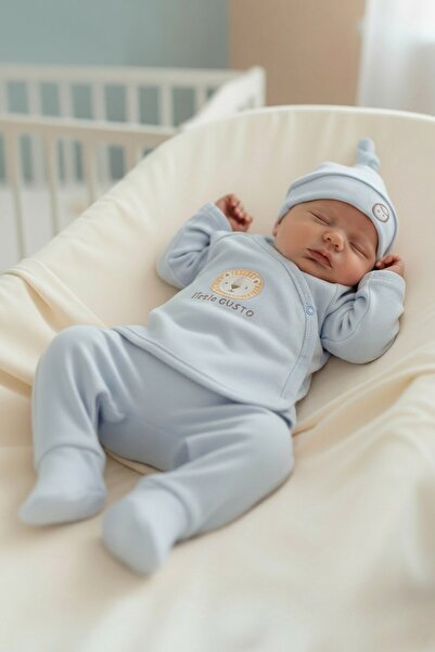 Little Gusto طقم خروج من المستشفى باللون الأزرق مكون من 10 قطع من القطن العضوي