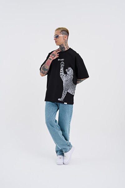 Machinist Ανδρικό μπλουζάκι Leopard με τύπωμα oversized Μαύρο