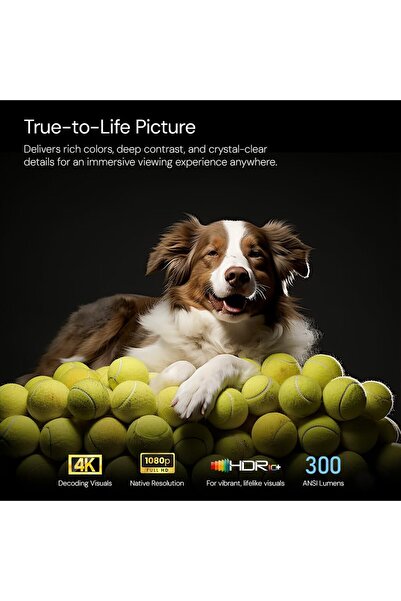 Wownect ORBIT 360 PRO TAB Smart Projector, Native 1080P Full HD, 300 ANSI Lumens, 7” Touchscreen