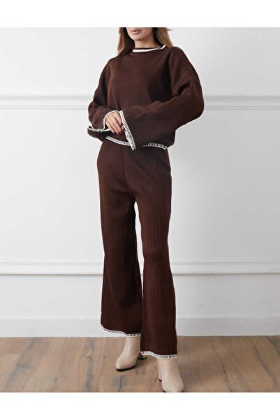 Cemre Life Νέο γυναικείο πλεκτό σετ με λεπτομέρεια ραφής Deux