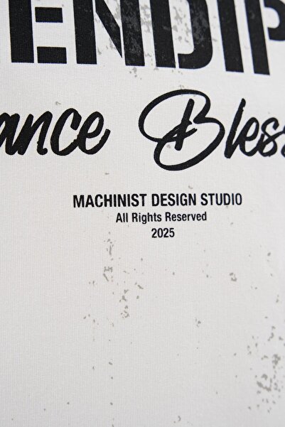 Machinist Ανδρικό μπλουζάκι με στάμπα και αντίθεση στο λαιμό oversized εκρού