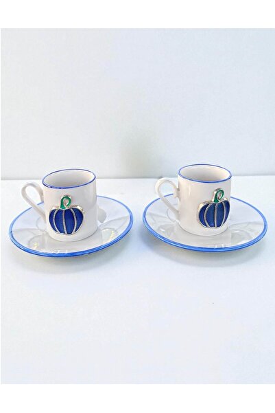homeınn Pumpkin Patterned 2-Piece Coffee Cup Set – Stylish Presentation, Gift, Decorative, Ceramic