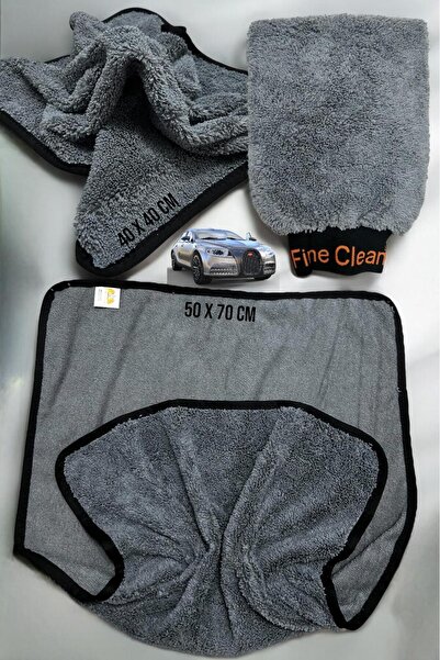 Fine Clean 3'lü Mikrofiber Oto Yıkama Kurulama Araba Silme Bezi Oto Eldiven T...