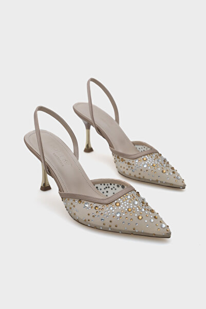 Capone Outfitters Rhona Medium Heeled Mesh Complete Stone Metal Heeled Women's Stylish Shoes