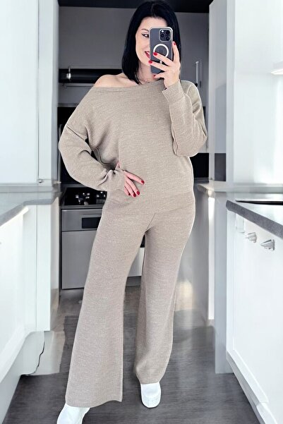 LE CARAMBOLE Γυναικείο Σετ Πλεκτό Πουλόβερ-Παντελόνι με λαιμόκοψη βιζόν