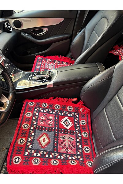 Gön Ev Tekstili Araba Koltuk Koruyucu Kılıf Kilim Seti 3 Parça %100 Pamuk Dokuma Kırmızı