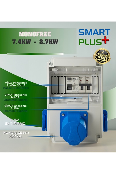 VİKO SMART PLUS ELEKTRİKLİ ARAÇ MONOFAZE ŞARJ İSTASYONU KAÇAK AKIM RÖLELİ BES...