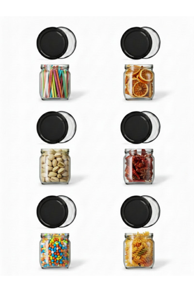 Viyalente 6'lı Cam Kavanoz 425 Cc Siyah Kapaklı Tp00601