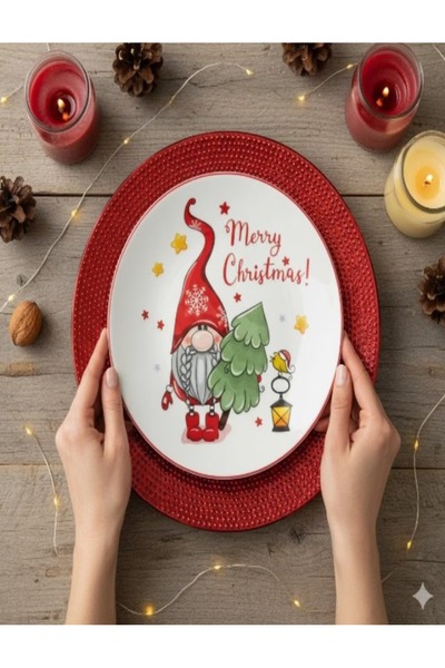 Tessari Christmas Porcelain Plate Set with Gnome Design Ø19 cm - 4 pcs
