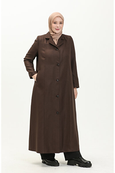 sefamerve Μεγάλο μέγεθος Παλτό με κουμπιά και επένδυση 0422-05 Καφέ