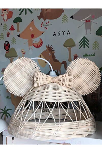 Genel Markalar Bambu Minnie Mause Figürlü Rattan Avize, 30 cm, Beyaz Duy, Şık ve doğal tasarım