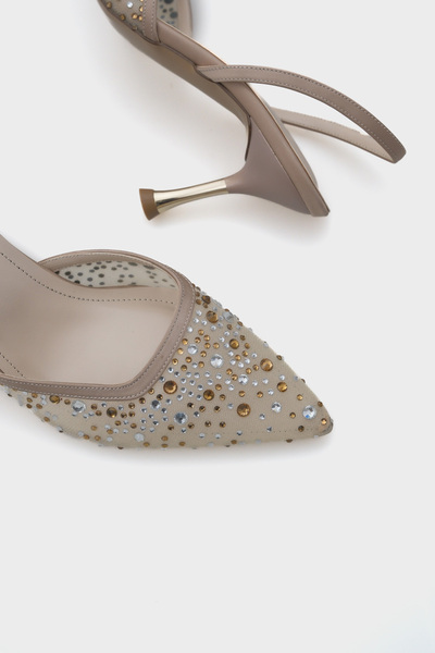 Capone Outfitters Rhona Medium Heeled Mesh Complete Stone Metal Heeled Women's Stylish Shoes