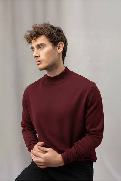 Valiberta Fincher Half Fisherman Fit Slim Fit Men's Sweater - Burgundy