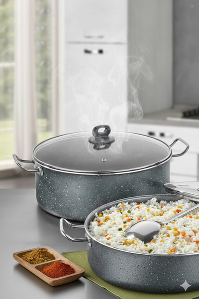 PoloChef Megatron Granite Deep Pot, Karnıyarık Pot with Lid, Fireproof Non-St...