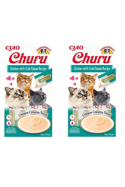 Ciao Churu Cream Tavuklu ve Yengeçli Kedi Ödül Kreması 4x2 Paket