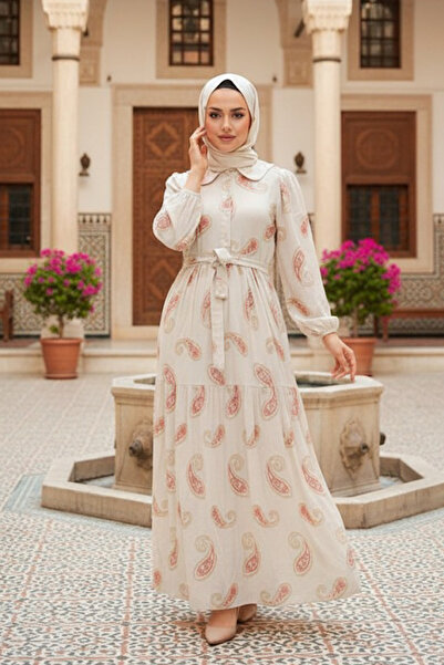 Neva Style Patterned Salmon Hijab Dress 10302Smn