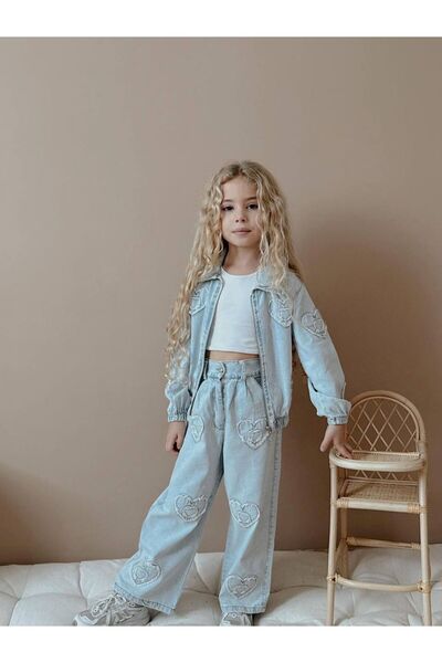YİGİT BUTİK Set pentru fete cu fermoar cu model din denim