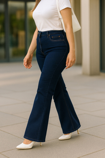 CEDY DENIM - Women's Plus Size Flared Leg High Waist Skinny Fit Lycra Trousers-C628-Navy Blue