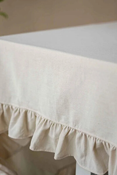 KaiHome 160x220cm Organic Raw Linen Ruffle Tablecloth
