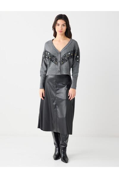 Jimmy Key Чорна звичайна спідниця середньої довжини зі шкіряним ефектом