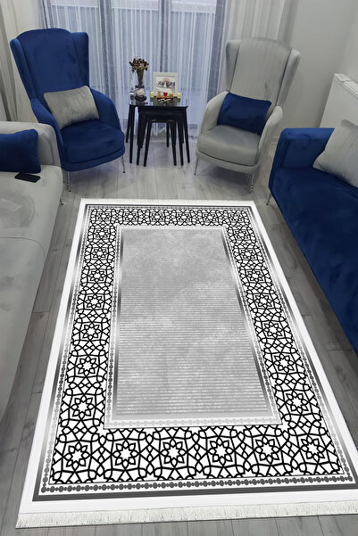 VOPTEKS Gri Halı Salon Halısı Makinede Yıkanabilir Halı Kaymaz Taban Halı