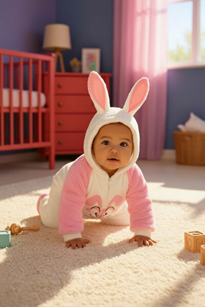 eomix kids Baby Romper with Rabbit Figure. Welsoft Pouf Fabric with Rabbit Embroidery