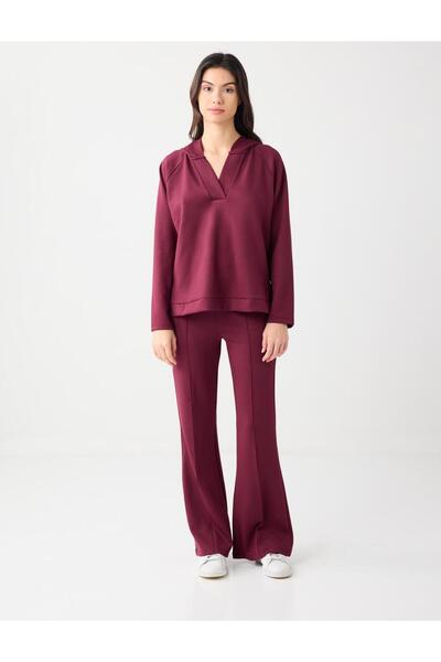 Jimmy Key Μπορντό πλεκτό φούτερ με μακρυμάνικο κουκούλα