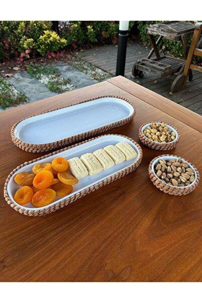 Home Inn Home Textile 4-Piece Melamine Wicker Look Serving and Presentation Set – for Stylish Table Presentations - Red