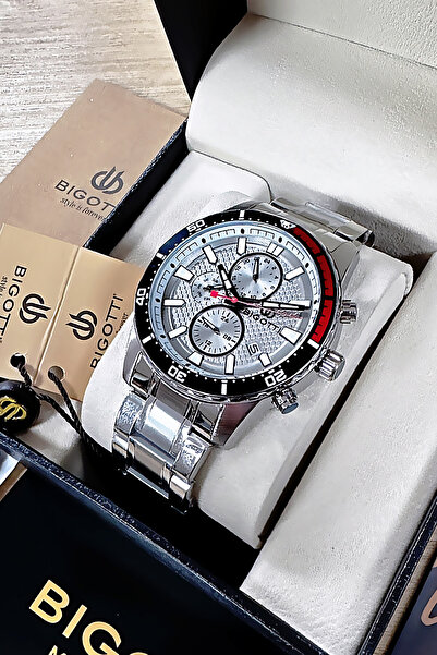 Bigotti ساعة يد رجالية مقاومة للماء 5 ATM مع علبة خاصة وسوار فولاذي فضي اللون...