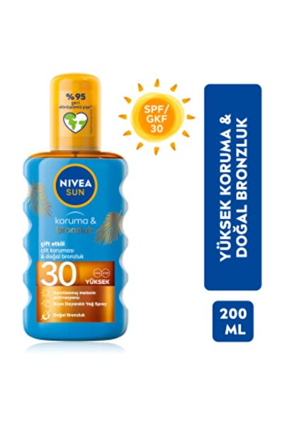 NIVEA Sun SPF30 Koruma & Bronzluk Güneş Yağı 200 ml Sprey,Yüksek Güneş Koruyucu ve Doğal Bronzlaştırıcı