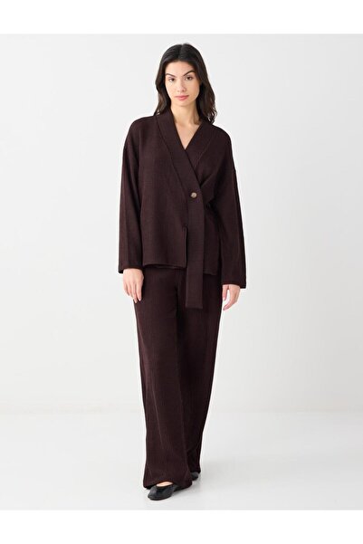 Jimmy Key Πλεκτή ζακέτα με λεπτομέρεια με κουμπιά με μακρύ μανίκι σε καφέ πικρό χρώμα