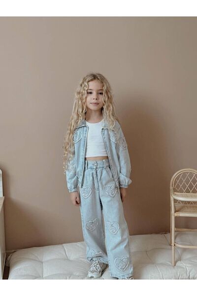 YİGİT BUTİK Set pentru fete cu fermoar cu model din denim