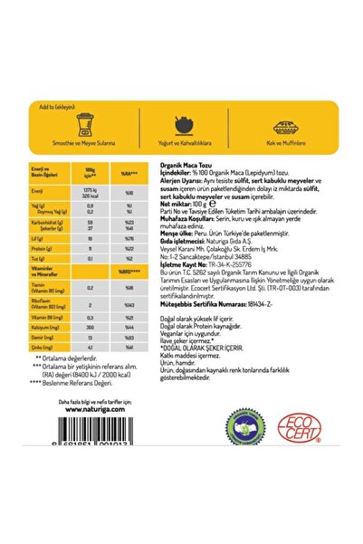 Naturiga Organik Maca Kökü Tozu 100gr