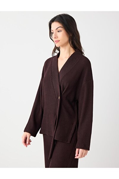 Jimmy Key Πλεκτή ζακέτα με λεπτομέρεια με κουμπιά με μακρύ μανίκι σε καφέ πικρό χρώμα