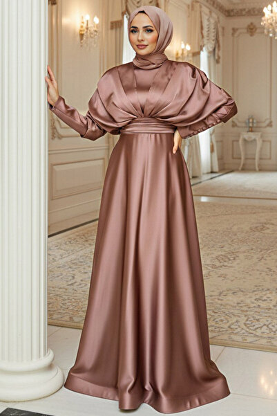 Neva Style Copper Satin Hijab Evening Dress 22470Bkr