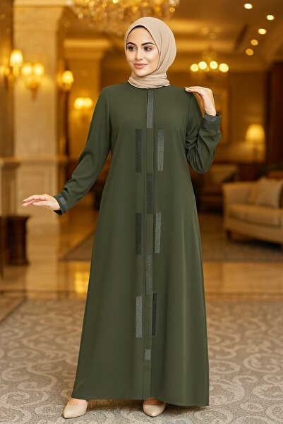 Neva Style Брошка з деталями Хакі Тесеттур Рабіа Креп Ферасе 616HK