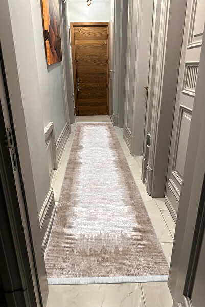 VOPTEKS Bej Halıyolluk Makinede Yıkanabilir Halı Kaymaz Taban Halı