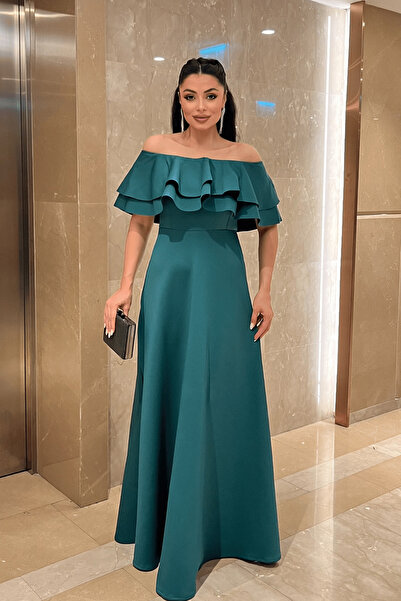 giyimmasalı Rochie cu volan - Verde Smarald